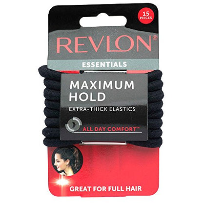 REVLON Extra Thick Black Hair Elastics, 15 Count - color: Black, size: 15 Count (Pack of 1)