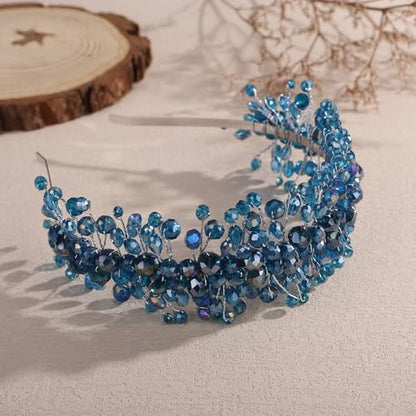 Denifery Large Crystal Headband for Wedding Bridal Hair Band Headpiece for Party Prom Hair Accessories (peacock blue) - color: peacock blue