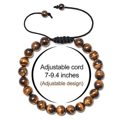 M MOOHAM Mens Bracelet - Beaded Natural Stone 8mm Tiger Eye Matte Agate Lava Rock Bracelets for Men Teen Boys Grandpa Dad Birthday Gifts Jewelry - style: 3 Pcs Tiger Eye&Lava Rock