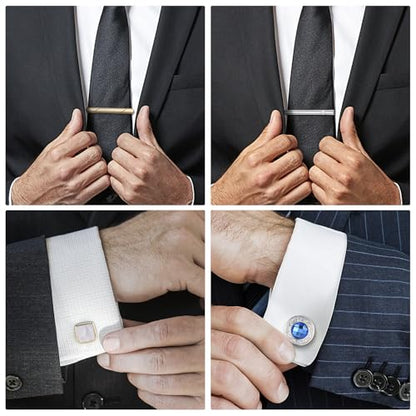 wynameleri Cufflink and Tie Clip Set for Men, 12 PCS Necktie Bars and Cuff Links Formal Business Dress Shirts Buttons Case Packed - color: T0408011
