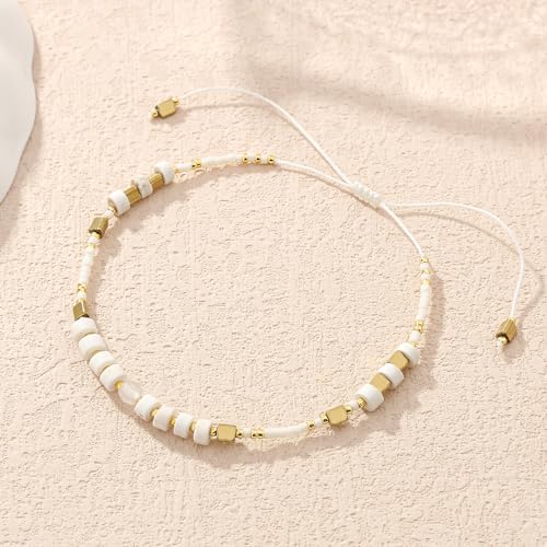 KELITCH Crystal Agate Friendship Bracelet Handmade Seed Beads Adjustable Bracelets for Women - color: White