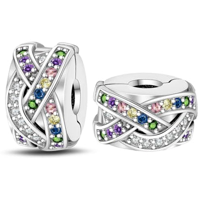 925 Sterling Silver Stopper Clip Charms for Bracelet Necklace Spacer Beads with 5A Cubic Zirconia Mother's Day Christmas DIY Gift for Women(2PCS) - style: Colorful double-ring retaining clip
