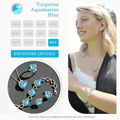 Infinity Love Heart Stud Earrings for Women, Birthstone and Healing Stone, Gifts for Mom, Wife, and Her, Silver Plated - color: 12-December-Turquoise Aquamarine Blue