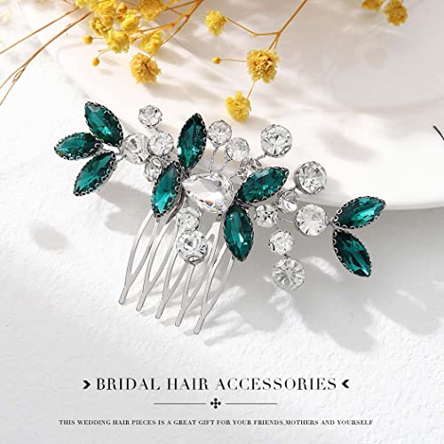 Catery Rhinestone Bride Wedding Hair Comb Green Caystal Side Comb Bridal Hair Piece Headpiece Bridesmaid Head Jewelry Hair Accessories for Women and Girls (Green) - color: Green