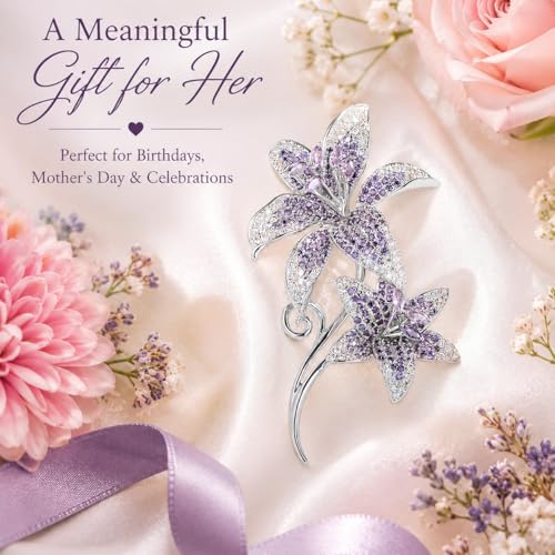 Flower Brooch for Women Rhinestone Pearl Zirconia Flower Lapel Pin Birthday Holiday Gift for Mother Wife Girlfriend - color: 02 Lily-5