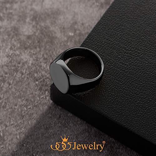 555Jewelry Stainless Steel Solid Plain High Polish Round Signet Ring for Men - color: Black