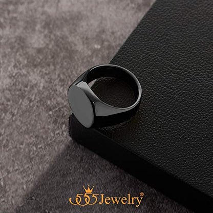 555Jewelry Stainless Steel Solid Plain High Polish Round Signet Ring for Men - color: Black