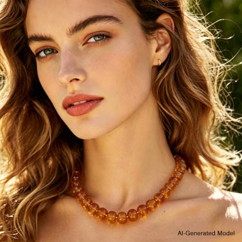 Colorful Chunky Resin Beaded Choker Necklaces for Women | Multicolor Beads, Sturdy Metal Chain, Adjustable, Detachable, Lightweight, Summer Beach Boho, Trendy Statement Jewelry Gift - color: Amber
