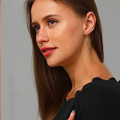 XYJZXY Gold Huggie Small Hoop Earrings with Charm Personalized Snake/Evil Eye/Star/Cross/Lock/Key 18k Gold Plated Crystal Drop Dangle Earrings for Women - style: Star