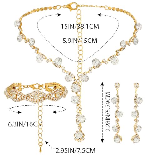 Sixexey Rhinestone Earrings Sparkly Bracelet Earring Party Prom Earrings Jewelry for Women - color: Gold