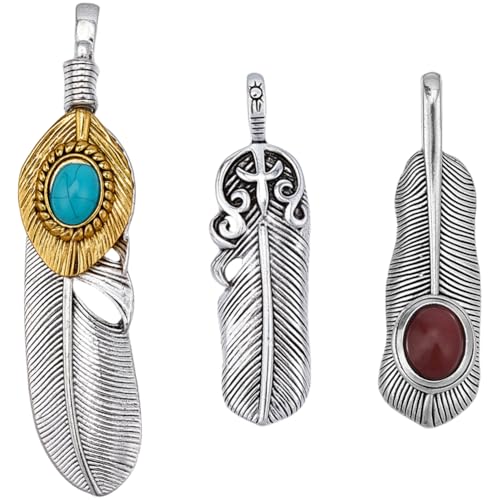 GORGECRAFT 6Pcs 3 Styles Silver Turquoise Bead Feather Charm Bulk Metal Alloy Pendant Dangles Native American Bohemian Wing Plumage Charms with for Jewelry Making Earring Necklace DIY Craft - style: Style 3