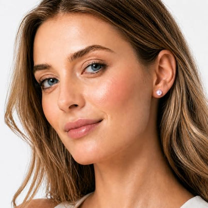 Cultured Pearl Stud Earrings for Women, Sterling Silver Hypoallergenic Gift - color: lavender, size: 8mm
