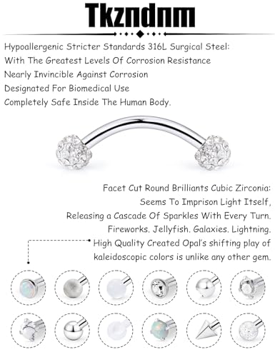 16g 8/10mm Silver/Black/Rose-Gold/Rainbow Eyebrow Piercing Jewelry Rings Curved Barbell Vertical Labret Lip Surgical Steel Small Belly Button Snake Eyes Tongue Rook Earrings for Women Men - color: Surgical Steel, size: 16g*10mm*3mm