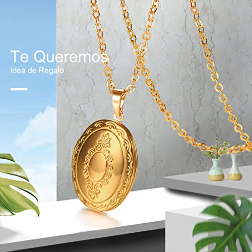 U7 Custom Photo Locket Necklace - Oval & Heart Shaped Locket - Gold/Silver/Rose Gold Personalized Image Necklaces for Women - color: 01-Oval Gold, style: a. locket only