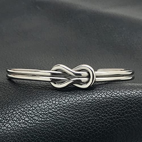 Womens Infinity Love Knot Cuff Bracelet Stainless Steel Adjustable Silver or Black - color: Silver