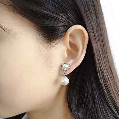 Yoursfs Pearl Dangle Clip On Earrings for Women Vintage Faux Pearl Earrings Non Pierced Crystal Earring - style: Pearl Dangle Clip On Earrings