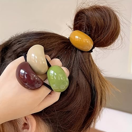 French-Style Hair Ties High-Elasticity Acrylic Beads Candy Colors For Ponytails, Daily Wear And Travel, 6PCS - color: 6PCS