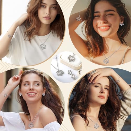 3 Pcs Heart Bow Snow Jewelry Set | Heart Necklace with Bracelet Earring, Snow Jewelry Set for Women, Bow Charms Toggle Gifts - color: Silver, style: Heart Sign