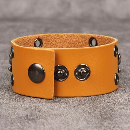 Jeilwiy Punk Leather Wristbands for Men Bracelets Handmade Wide Cuff Bangle Braided Jewelry Black Brown Adjustable - Punk Father's Gifts - color: HGB150-Orange