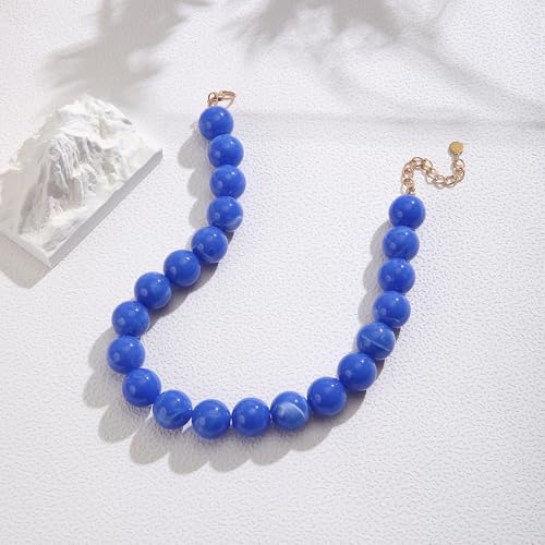 Chunky Necklaces for Women Trendy 20MM Large Resin Beaded Necklace Bold Statement Chunky Choker Necklace Boho Beads Summer Beach Jewelry - color: Blue