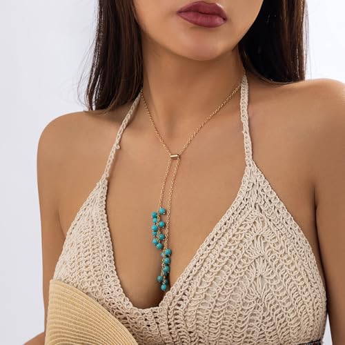 NEWITIN 15 Pieces Gold Bohemian Jewelry Set for Women Turquoise Jewelry Set | Costume Gold Jewelry, Western Jewelry, Belt Chain Necklaces Bracelets Rings Earrings Set for Women Party Daily, Women Gifts - color: Gold