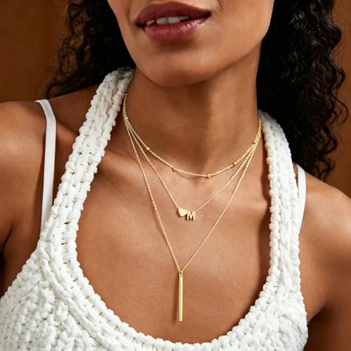 Turandoss Layered Initial Necklaces for Women Trendy | Dainty 14K Gold Plated Heart Necklace for Women Letter Necklace Layering Y-Shaped Bar Necklaces Stack Womens Jewelry Gifts - color: L