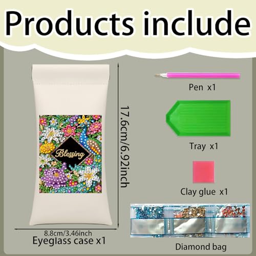 Diamond Art Painting Eye Glass Bag PU Sunglasses Glasses Storage Bag Built-in Glasses Cloth Press Automatic Closure - color: Peafowl