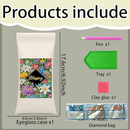 Diamond Art Painting Eye Glass Bag PU Sunglasses Glasses Storage Bag Built-in Glasses Cloth Press Automatic Closure - color: Peafowl