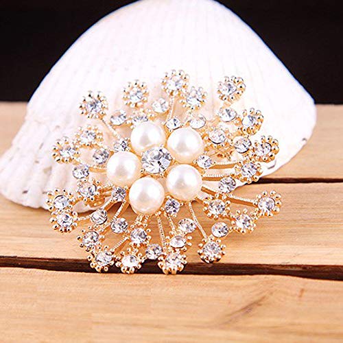 Delicate Pearl Crystal Brooch Pins for Women Girls Dance Balls Wedding Bridal Jewelry - color: D Gold