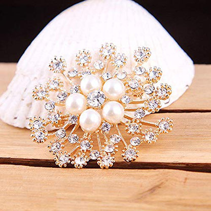 Delicate Pearl Crystal Brooch Pins for Women Girls Dance Balls Wedding Bridal Jewelry - color: D Gold