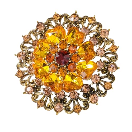Rhinestone Crystal Flower Brooch Pin for Women,Vintage Multicolor Crystal Floral Lapel Pins Statement Sunflower Brooch Fashion Bride Formal Dress Jewelry - color: Yellow