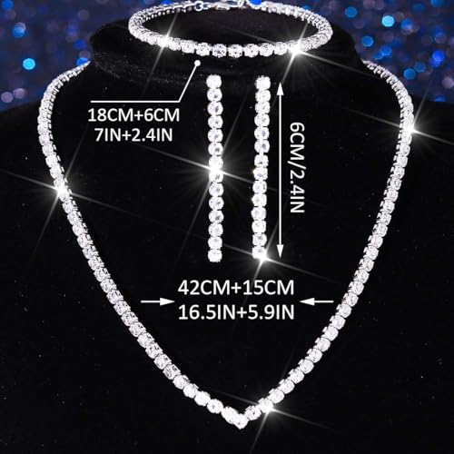 Unicra Rhinestone Bridal Wedding Jewelry Set Silver Necklace Earrings Bracelet Sets Prom Formal Costume Jewelry Sets for Women and Brides - color: Silver