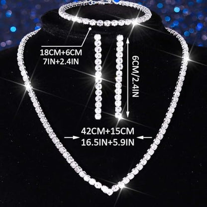 Unicra Rhinestone Bridal Wedding Jewelry Set Silver Necklace Earrings Bracelet Sets Prom Formal Costume Jewelry Sets for Women and Brides - color: Silver