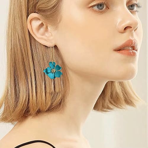 Bohemian Daisy Flower Matte Floral Long Petal Drop Dangle Earrings Layered Tiered for Women Chic Boho Wedding Jewelry - color: Light blue