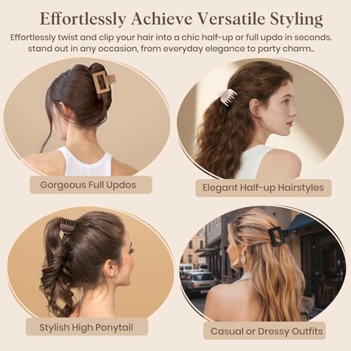 8 Pcs Medium Hair Clips for Women Girls - 2 Styles Rectangle and Double Row Teeth Small Claw Clips for Thin Fine Thick Hair, Matte Non-slip Strong Hold Jaw Clips Hair Accessories, Brown - color: Brown
