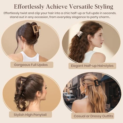8 Pcs Medium Hair Clips for Women Girls - 2 Styles Rectangle and Double Row Teeth Small Claw Clips for Thin Fine Thick Hair, Matte Non-slip Strong Hold Jaw Clips Hair Accessories, Brown - color: Brown