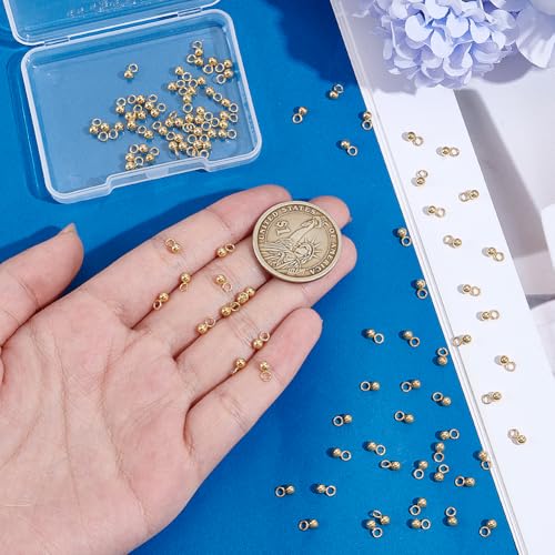 UNICRAFTALE about 100Pcs 18K Gold Plated Small Ball Charms Stainless Steel Round Pendants Metal Dangle Ball Charms for DIY Necklace Bracelet Jewelry Making - size: 3mm Diameter