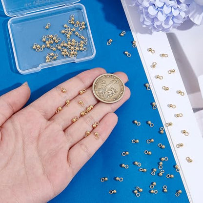 UNICRAFTALE about 100Pcs 18K Gold Plated Small Ball Charms Stainless Steel Round Pendants Metal Dangle Ball Charms for DIY Necklace Bracelet Jewelry Making - size: 3mm Diameter