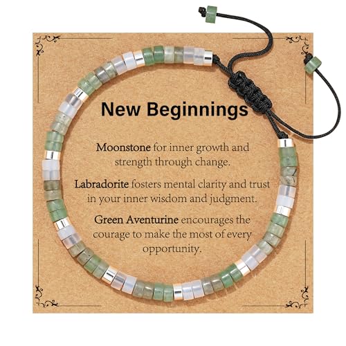 Healing Crystal Bracelet Jewelry Gifts for Women | Triple Protection/Stress Relief/New Beginnings/Good Luck/Empath Protection, Christmas, Birthday - color: New Beginnings