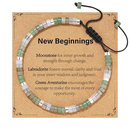 Healing Crystal Bracelet Jewelry Gifts for Women | Triple Protection/Stress Relief/New Beginnings/Good Luck/Empath Protection, Christmas, Birthday - color: New Beginnings