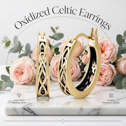 14K Gold Earrings for Women Gold Filigree/Celtic Huggie Earrings Jewelry Easter Mothers Day Gifts for Mom Girlfriend - style: Celtic-A