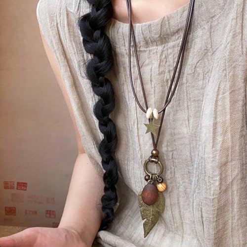 Boho Necklace for Women Long Layered Wooden Leather Leaf Pendant Statement Necklace Vintage Boho Jewelry - style: Leaf