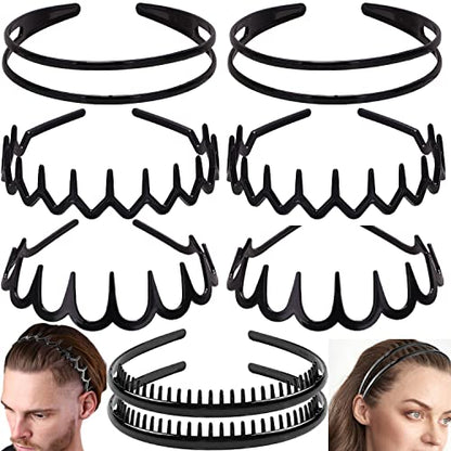 ULTIMUTE 8 PCS Fashion Effortless Plastic Headbands with Teeth Comb Black Skinny Headbands No Slip Hair Accessories Bands for Women Men Teen Girls, Lacquered Black - color: Lacquered Black