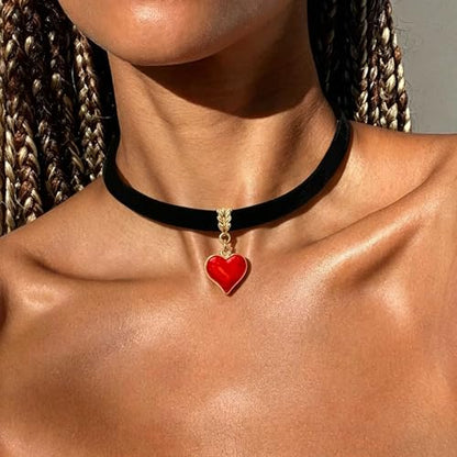 Black Necklaces for Women,Adjustable Layered Collar,Goth Jewelry - color: Red Heart