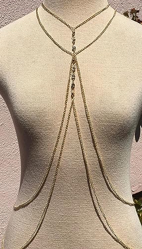 Body Chain Jewelry for Women, Layered Waist Chain for Bikinis | Sexy Body Jewelry, Adjustable Fit, Chest Belly Chain, Gold & Silver Options, Beach Vacation, Festivals Raves & Concerts - style: 8 Diamonds(Gold)