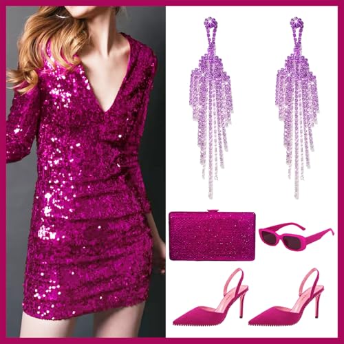 Rhinestone Earrings Prom Earrings for Women Sparkly Long Tassel Chandelier Drop Statement Earring Jewerly Gifts Wedding Party Prom Dresses Accessories - color: A4: purple prom earrings