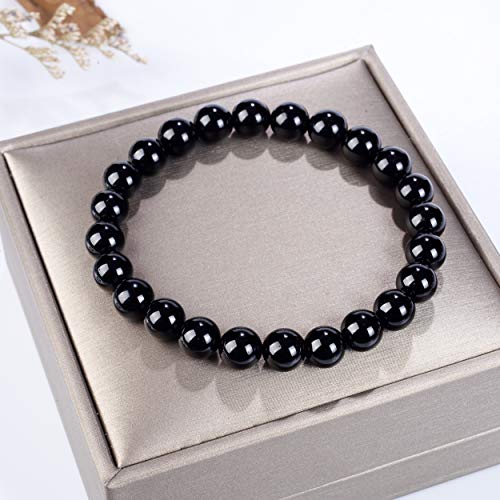 Cherry Tree Collection Tigers Eye Bracelets Plus Over 40 Other Stones – Gemstone Beads for Men & Women, Promotes Protection, Courage, Focus, Balance & Luck – Available in S, M, L with 8mm Round Beads - color: Black Tourmaline, size: Medium