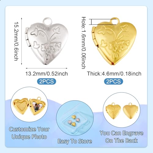 Elecrelive Locket Pendants Photo Frame Charms Memory Photo Charms Heart Locket Photo Frame Pendants - color: Gold and Silver, Flower