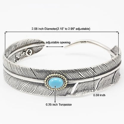 Innocence S925 Silver-Plated Antique Wide Feather Cuff Bracelet For Men Women Adjustable Retro Twisted Feathers Bracelets Gift Jewelry - color: Feather C
