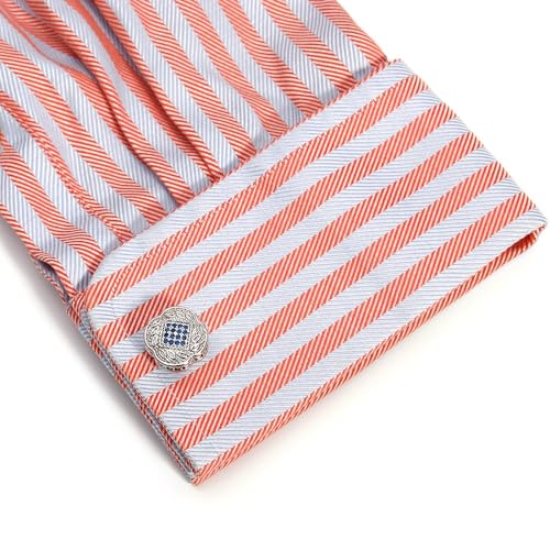 Men's Cufflink Set, Silver with Blue Zircon, Comes with a Gift Box, Can be Used as Accessories and Gifts. Add Color to your Clothes.